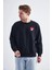 Sweatshirt, Siyah Basic Kapüşonsuz, Içi Polarlı, Üç Iplik Tff M 1