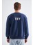 Sweatshirt, Lacivert Basic Kapüşonsuz, Içi Polarlı, Üç Iplik Tff S 2