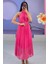 Fuşya Puantiyeli Sıfır Kol Halter Yaka Elbise MG2134 5