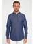 Slim Fit Uzun Kollu Dar Kesim Italyan Yaka 4 Mevsim Düz Denim Lacivert Erkek Gömlek 2