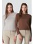 Bisiklet Yaka Uzun Kol 2'li Basic T-Shirt 955 Gri/kahve 1