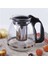 Cam Demlik 1500 ml, Çelik Süzgeçli, Renkli Çiçekli, Bitki ve Çay Demliği 1