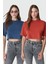 Bisiklet Yaka 2'li Crop T-Shirt 959 Kiremit/indigo 1