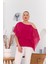 Omuz Taş Detay Içlikli Şifon Büyük Beden Bluz Fuşya 1