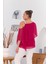 Omuz Taş Detay Içlikli Şifon Büyük Beden Bluz Fuşya 5