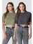 Bisiklet Yaka 2'li Crop T-Shirt 959 Haki/füme 1