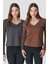 V Yaka Uzun Kol 2'li Basic T-Shirt 954 Füme/kahverengi 1