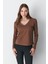 V Yaka Uzun Kol 2'li Basic T-Shirt 954 Füme/kahverengi 5
