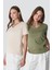 V Yaka Kısa Kol 2'li Basic T-Shirt 962 Haki/bej 1