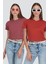 Bisiklet Yaka Kısa Kol 2'li Crop T-Shirt 956 Kiremit/gül Kurusu 1