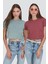 Bisiklet Yaka Kısa Kol 2'li Crop T-Shirt 956 Çağla/gül Kurusu 1
