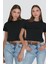 Bisiklet Yaka Kısa Kol 2'li Crop T-Shirt 956 Siyah 1