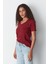 V Yaka Kısa Kol 2'li Basic T-Shirt 962 Füme/bordo 2