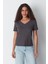 V Yaka Kısa Kol 2'li Basic T-Shirt 962 Füme/bordo 3