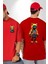 Spor Eşofman Takımı Sarı Kedi Insan Kırmızı Oversize Kadın Erkek Ön ve Sırt Baskılı T-Shirt 1