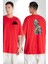 Star Wars The Mandalorian Kırmızı Oversize Kadın Erkek Ön ve Sırt Baskılı T-Shirt 1