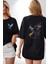 Kara Kartal Sulu Boya Siyah Oversize Kadın Erkek Ön ve Sırt Baskılı T-Shirt 1