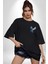 Kara Kartal Sulu Boya Siyah Oversize Kadın Erkek Ön ve Sırt Baskılı T-Shirt 2