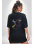 Kara Kartal Sulu Boya Siyah Oversize Kadın Erkek Ön ve Sırt Baskılı T-Shirt 3