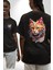 Hayvan Kedi Sanat Potre Siyah Oversize Kadın Erkek Ön ve Sırt Baskılı T-Shirt 1