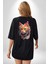 Hayvan Kedi Sanat Potre Siyah Oversize Kadın Erkek Ön ve Sırt Baskılı T-Shirt 5