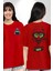 Hacker Kedi Bilgisayar Korsanı Yeşil Gözlük Kırmızı Oversize Kadın Erkek Ön ve Sırt Baskılı T-Shirt 1
