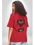 Hacker Kedi Bilgisayar Korsanı Yeşil Gözlük Kırmızı Oversize Kadın Erkek Ön ve Sırt Baskılı T-Shirt 4