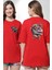 Kırmızı Gözlük Papyon Dinazor Kırmızı Oversize Kadın Erkek Ön ve Sırt Baskılı T-Shirt 1