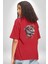 Kırmızı Gözlük Papyon Dinazor Kırmızı Oversize Kadın Erkek Ön ve Sırt Baskılı T-Shirt 2