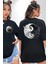 Siyah Beyaz Ying Yang Siyah Oversize Kadın Erkek Ön ve Sırt Baskılı T-Shirt 1