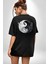 Siyah Beyaz Ying Yang Siyah Oversize Kadın Erkek Ön ve Sırt Baskılı T-Shirt 3