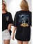 Gitar Astronot Müzik Uzay Siyah Oversize Kadın Erkek Ön ve Sırt Baskılı T-Shirt 1