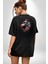 Çiçekli Goril Doğa Siyah Oversize Kadın Erkek Ön ve Sırt Baskılı T-Shirt 3