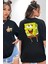 Spongebob Mutlu Karakter Siyah Oversize Kadın Erkek Ön ve Sırt Baskılı T-Shirt 1