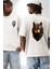 Siyah Ateşli Sinirli Kurt Beyaz Oversize Kadın Erkek Ön ve Sırt Baskılı T-Shirt 1