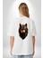 Siyah Ateşli Sinirli Kurt Beyaz Oversize Kadın Erkek Ön ve Sırt Baskılı T-Shirt 4
