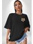Kırık Duvar Kaplan Siyah Oversize Kadın Erkek Ön ve Sırt Baskılı T-Shirt 2