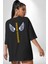 Uçan Hayaller Gökyüzünde Melek Kanatları Siyah Oversize Kadın Erkek Ön ve Sırt Baskılı T-Shirt 5