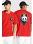 Kulaklık Ayı Panda Kırmızı Oversize Kadın Erkek Ön ve Sırt Baskılı T-Shirt 1