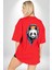 Kulaklık Ayı Panda Kırmızı Oversize Kadın Erkek Ön ve Sırt Baskılı T-Shirt 2