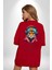 Kulaklık Kedi Leopar Bandana Kırmızı Oversize Kadın Erkek Ön ve Sırt Baskılı T-Shirt 2