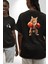 Boks Yapan Kedi Siyah Oversize Kadın Erkek Ön ve Sırt Baskılı T-Shirt 1