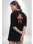 Boks Yapan Kedi Siyah Oversize Kadın Erkek Ön ve Sırt Baskılı T-Shirt 3