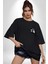 Boks Yapan Kedi Siyah Oversize Kadın Erkek Ön ve Sırt Baskılı T-Shirt 4