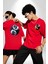 Renkli Yin Ile Yang Kuramı Kırmızı Oversize Kadın Erkek Ön ve Sırt Baskılı T-Shirt 1