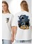 Gitar Astronot Müzik Uzay Beyaz Oversize Kadın Erkek Ön ve Sırt Baskılı T-Shirt 1