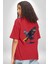Kara Kartal Sulu Boya Kırmızı Oversize Kadın Erkek Ön ve Sırt Baskılı T-Shirt 4