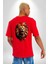 Renkli Kaplan Kükrüyor Kırmızı Oversize Kadın Erkek Ön ve Sırt Baskılı T-Shirt 2
