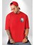 Renkli Kaplan Kükrüyor Kırmızı Oversize Kadın Erkek Ön ve Sırt Baskılı T-Shirt 5