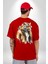 Cool Yakışıklı Kapüşonlu Spor Kaplan Kırmızı Oversize Kadın Erkek Ön ve Sırt Baskılı T-Shirt 2
